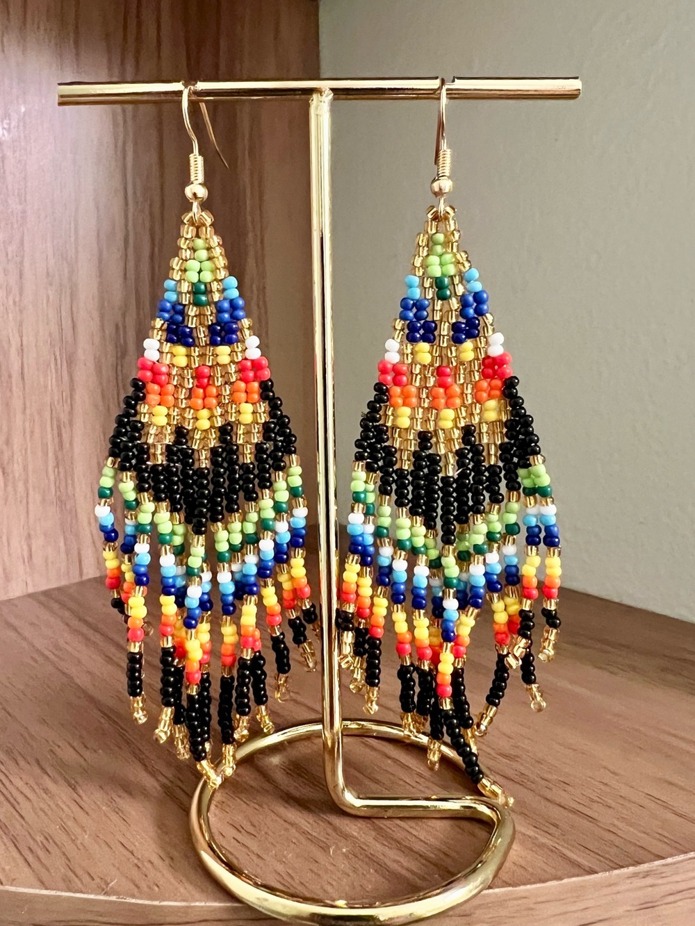 Stunning Ethnic Vibes Gold and Multicolor Beaded Earrings